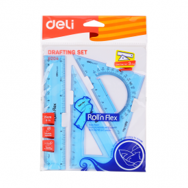 E6204 EcoPVC Flexible Drafting Set 3pcs Ruler Set Squares 15cm Translu. Blue